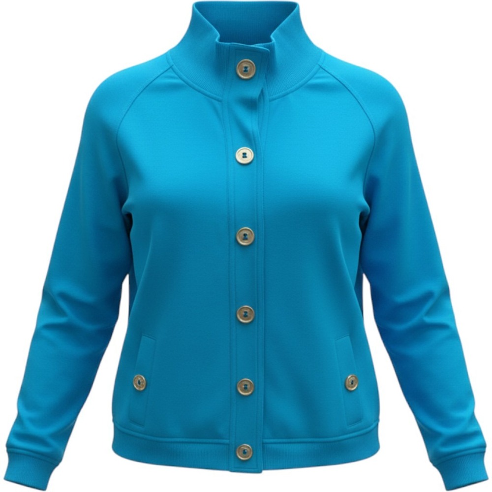 Allison Daley Turquoise Blue Button Front Mock Neck Jacket Large